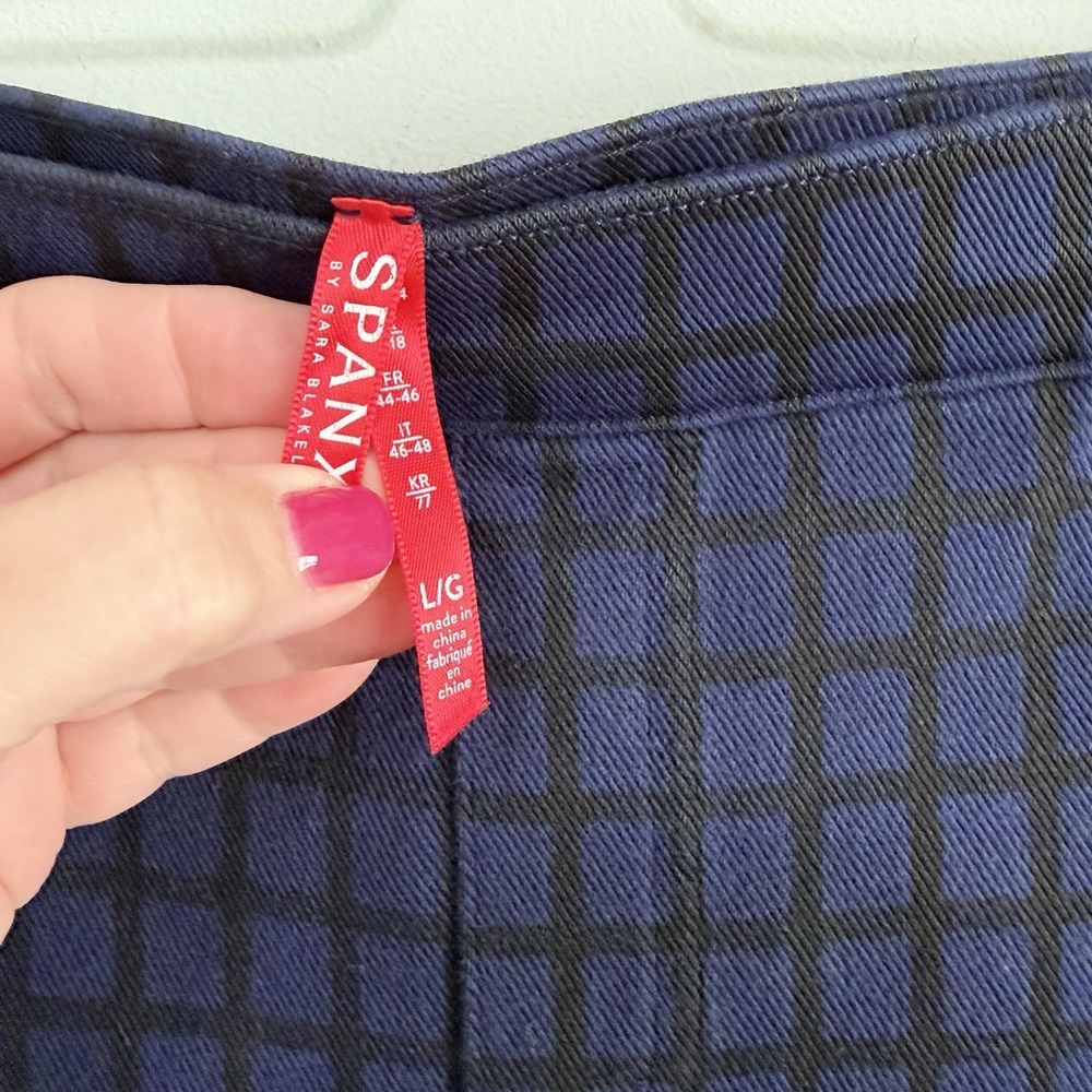 Spanx Jeanish Ankle Leggings L Black Blue Plaid Print Skinny Pull On Casual Pant - Picture 4 of 9